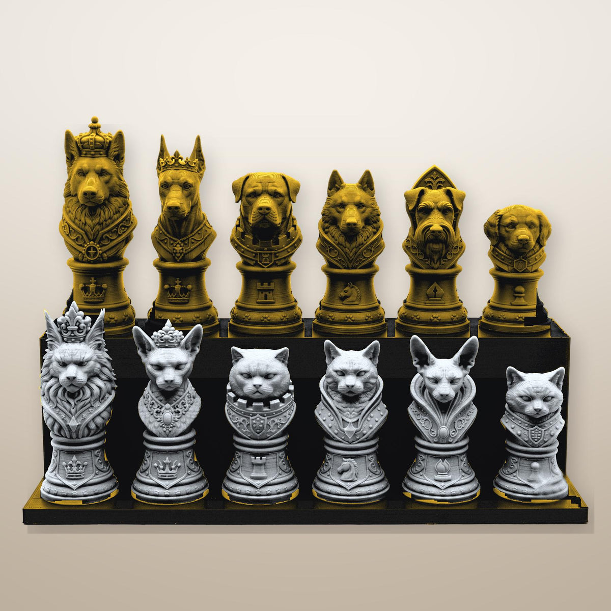 Hund-gegen-Katze-Schachfigurenset – komplettes 32-teiliges Tier-Schachset – Ansicht 2