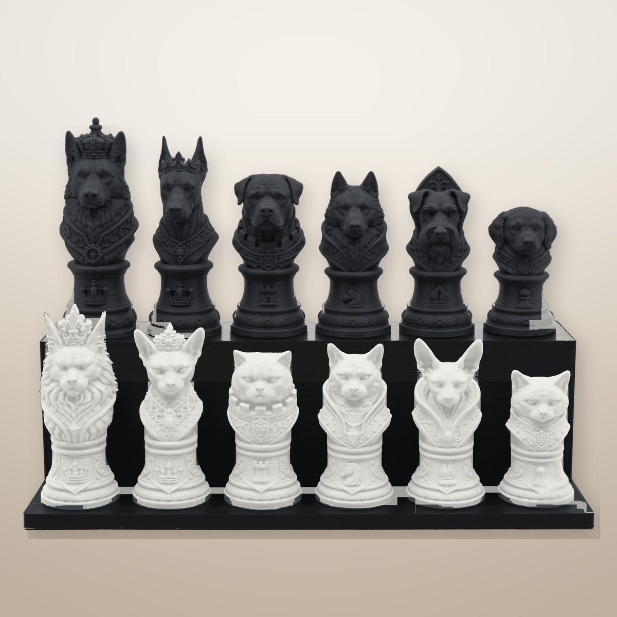 Hund-gegen-Katze-Schachfigurenset – komplettes 32-teiliges Tier-Schachset – Ansicht 4