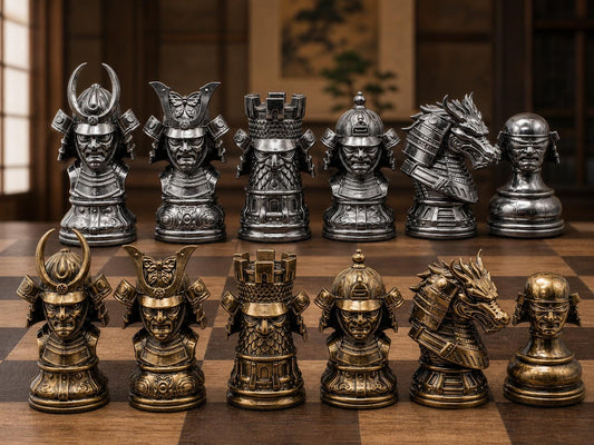 Samurai-Oni-Schachfigurenset – komplett 32-teilig – Ansicht 1