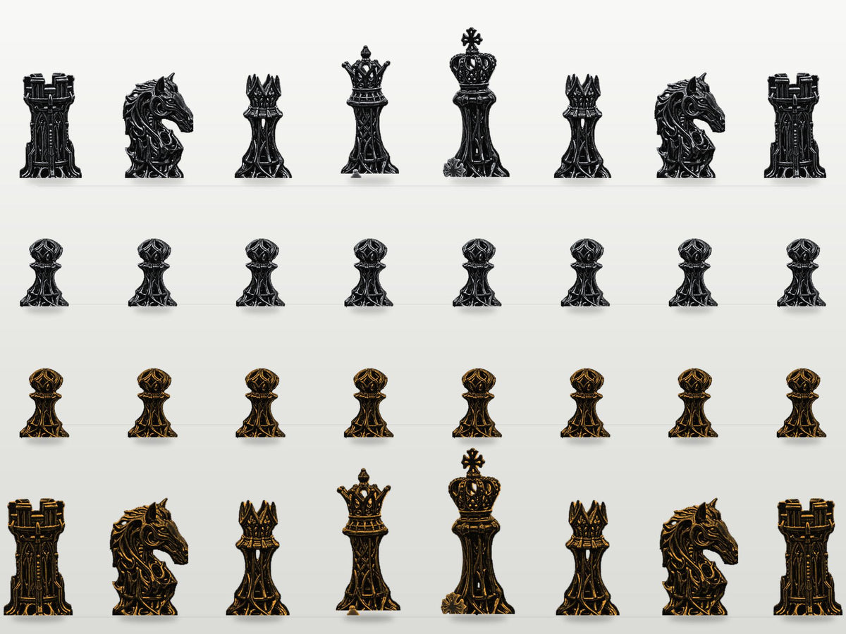 Gotisches Gitter-Schachfigurenset – komplett 32-teilig – Ansicht 2