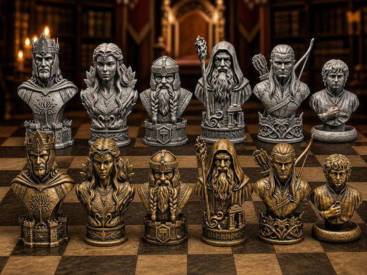 Fantasy-Reich-Büsten-Schachfigurenset – komplett 32-teilig – Ansicht 1