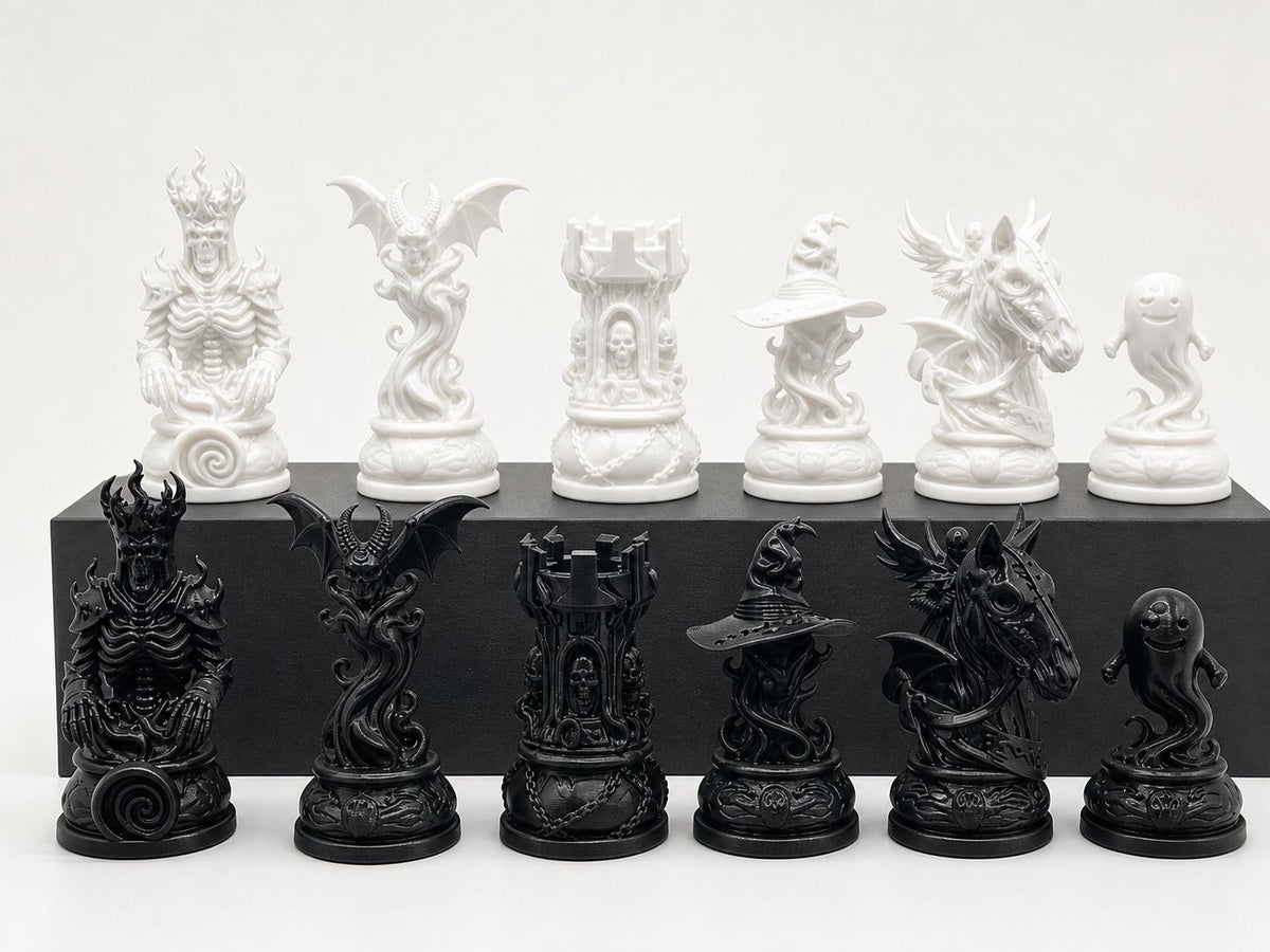 Dämonisches Dark-Fantasy-Schachfigurenset – komplettes 32-teiliges Schachset – Ansicht 1