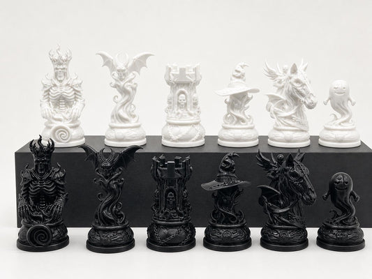 Dämonisches Dark-Fantasy-Schachfigurenset – komplettes 32-teiliges Schachset – Ansicht 1