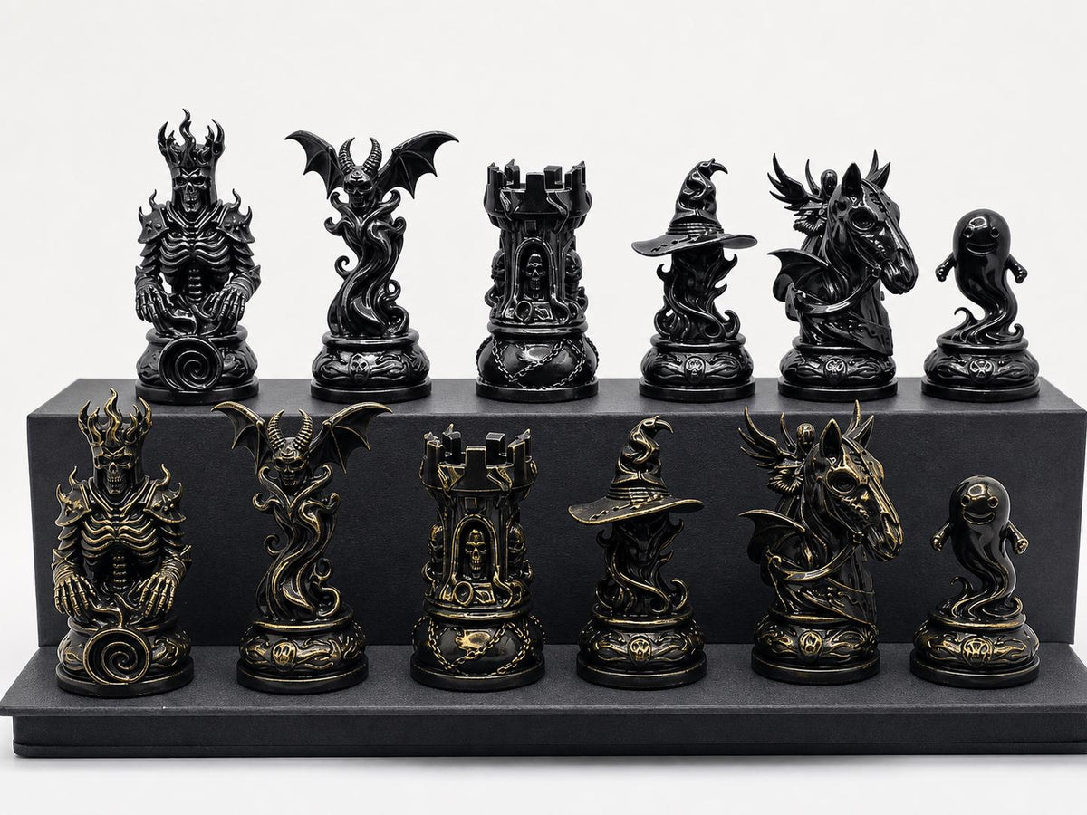Dämonisches Dark-Fantasy-Schachfigurenset – komplettes 32-teiliges Schachset – Ansicht 3