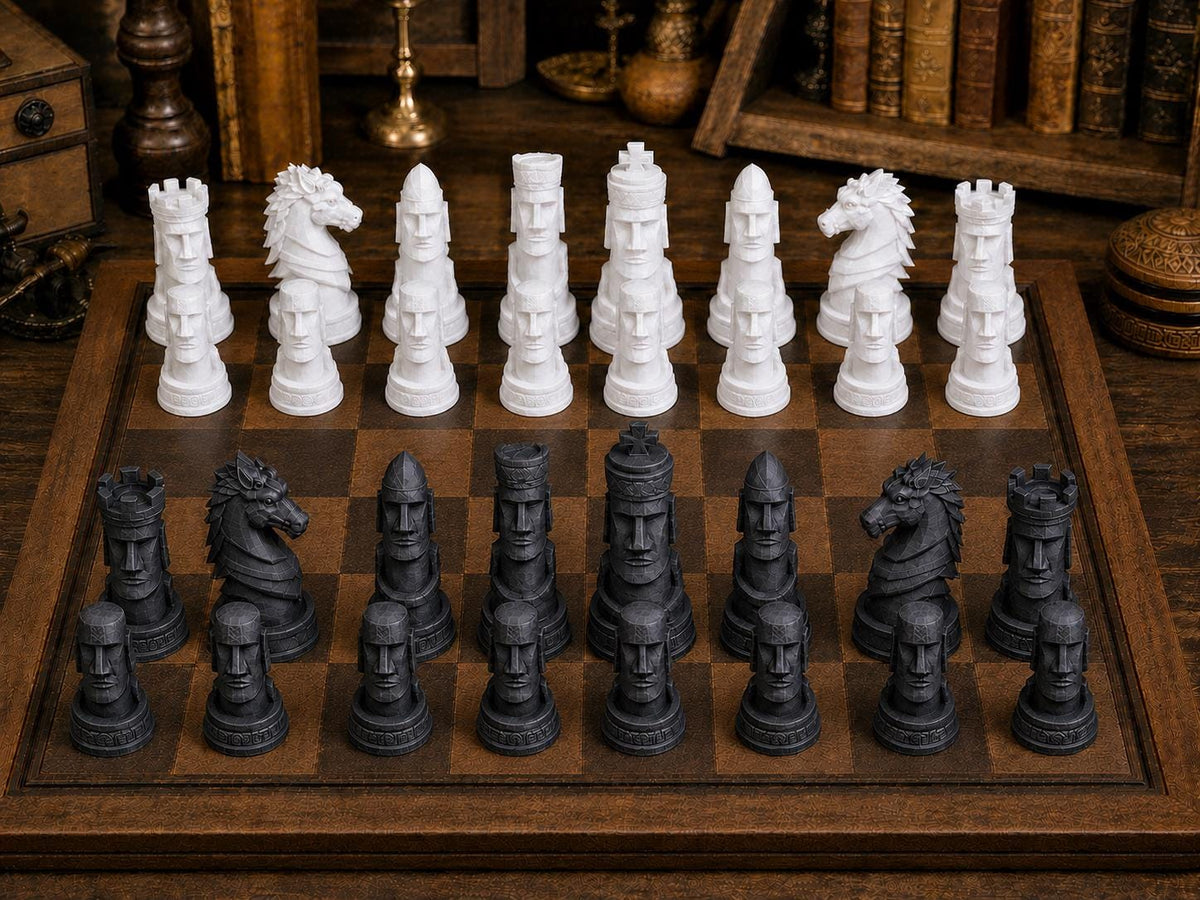 Rapa-Nui-Moai – komplettes 32-teiliges Schachfigurenset – Ansicht 3