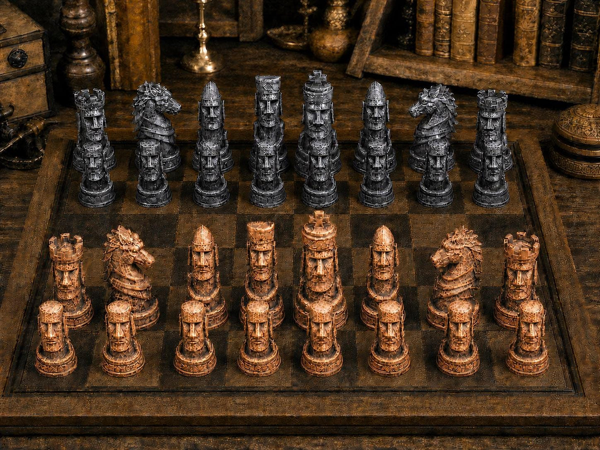 Rapa-Nui-Moai – komplettes 32-teiliges Schachfigurenset – Ansicht 2