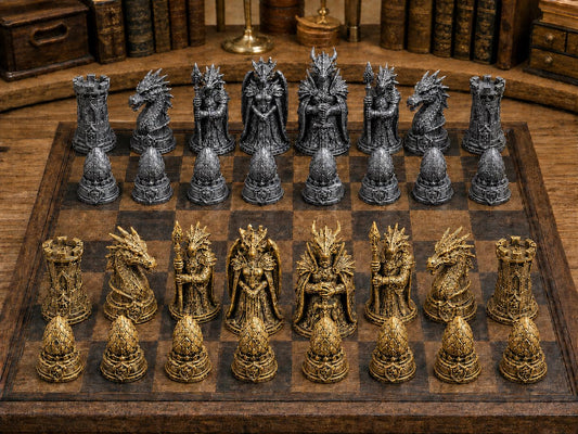 Drachenkönigreich – komplettes 32-teiliges Schachfigurenset – Ansicht 1