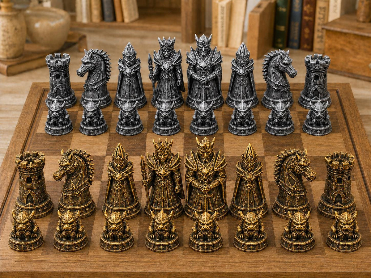 Dunkle Bestien – komplettes 32-teiliges Schachfigurenset – Ansicht 1