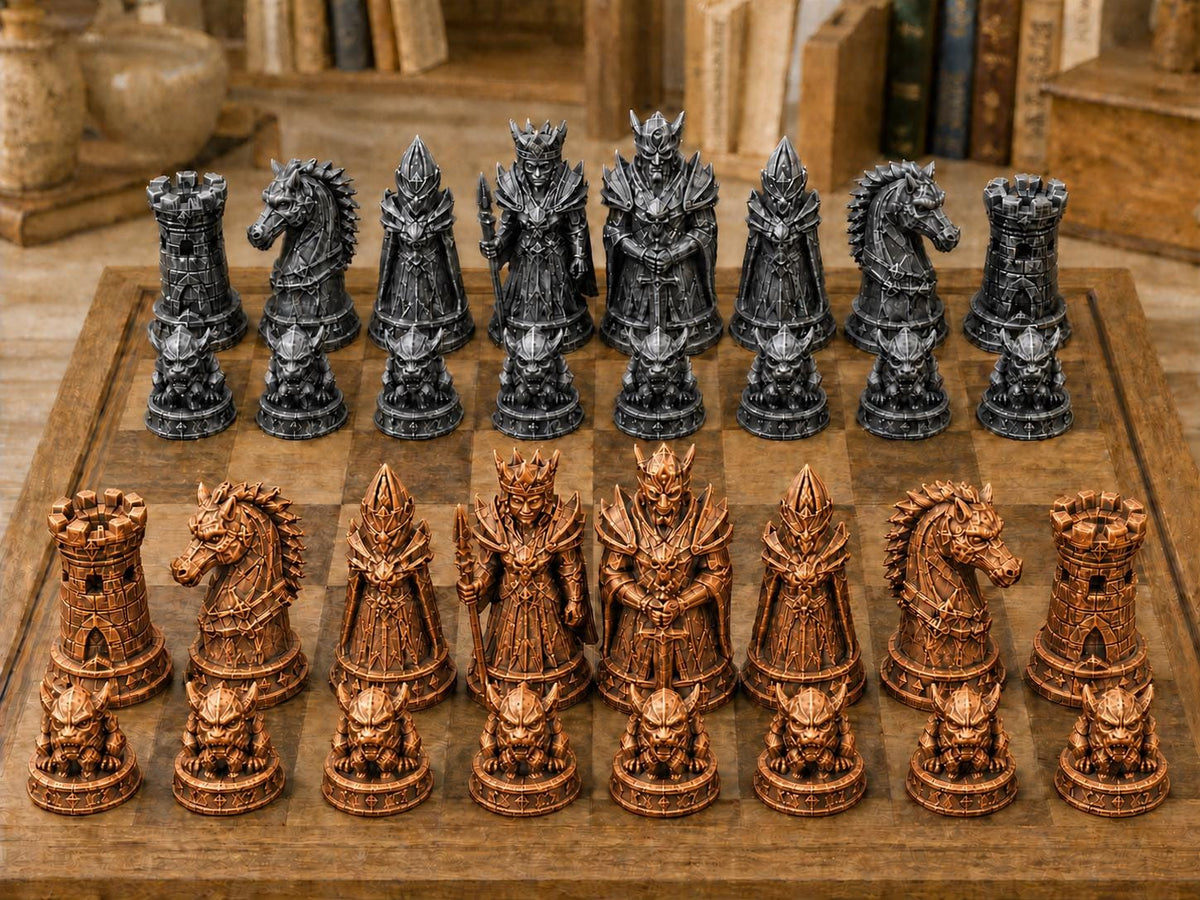 Dunkle Bestien – komplettes 32-teiliges Schachfigurenset – Ansicht 2