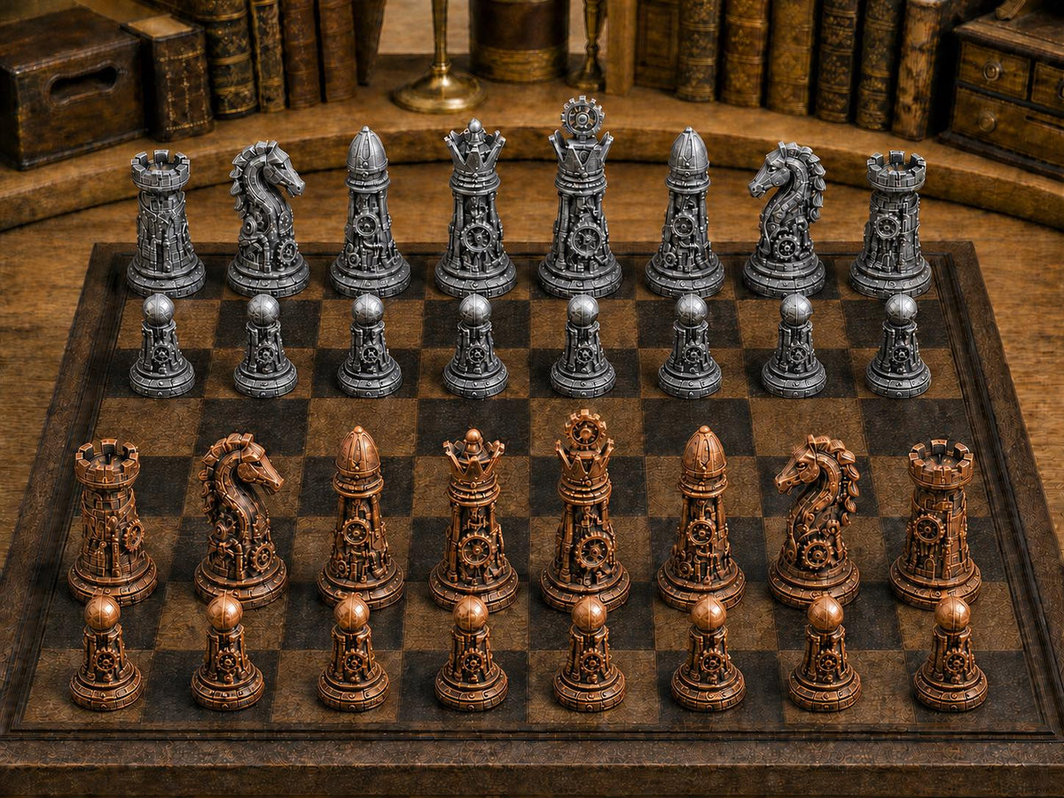 Postapokalyptische Mechanik – komplettes 32-teiliges Schachfigurenset – Ansicht 2