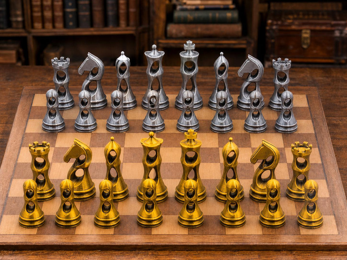 Offene Hohlformen – komplettes 32-teiliges Schachfigurenset – Ansicht 1