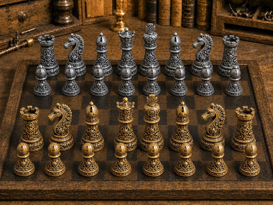 Steampunk-Ritter – komplettes 32-teiliges Schachfigurenset – Ansicht 1
