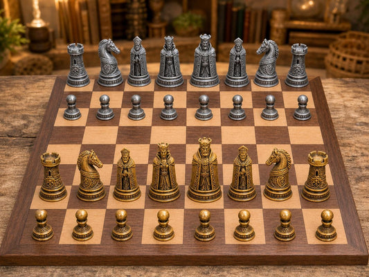 Moderne Hofgesellschaft – komplettes 32-teiliges Schachfigurenset – Ansicht 1