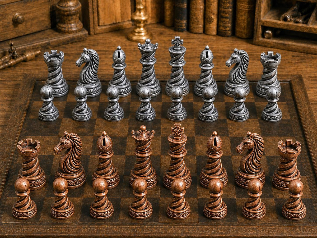 Dynamische Spiralen – komplettes 32-teiliges Schachfigurenset – Ansicht 2