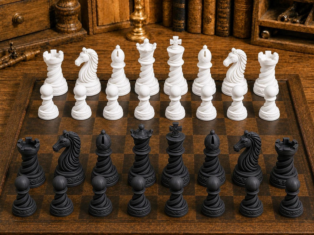 Dynamische Spiralen – komplettes 32-teiliges Schachfigurenset – Ansicht 3