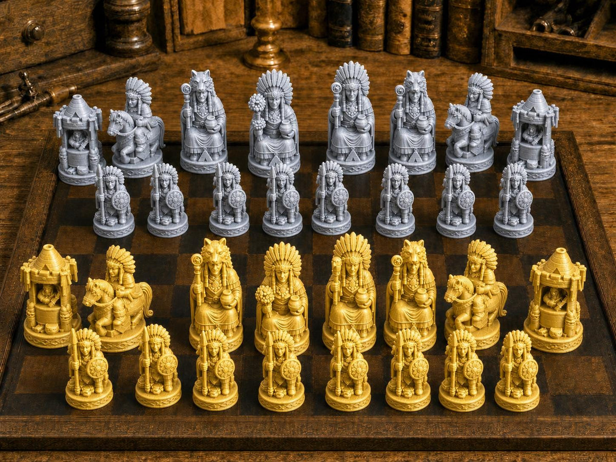 Erbe der Großen Ebenen – komplettes 32-teiliges Schachfigurenset – Ansicht 4