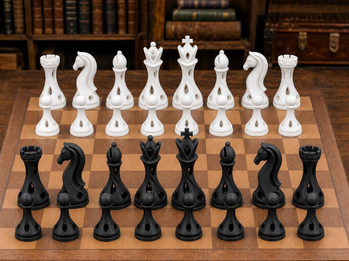 Fließende Formen – komplettes 32-teiliges Schachfigurenset – Ansicht 3