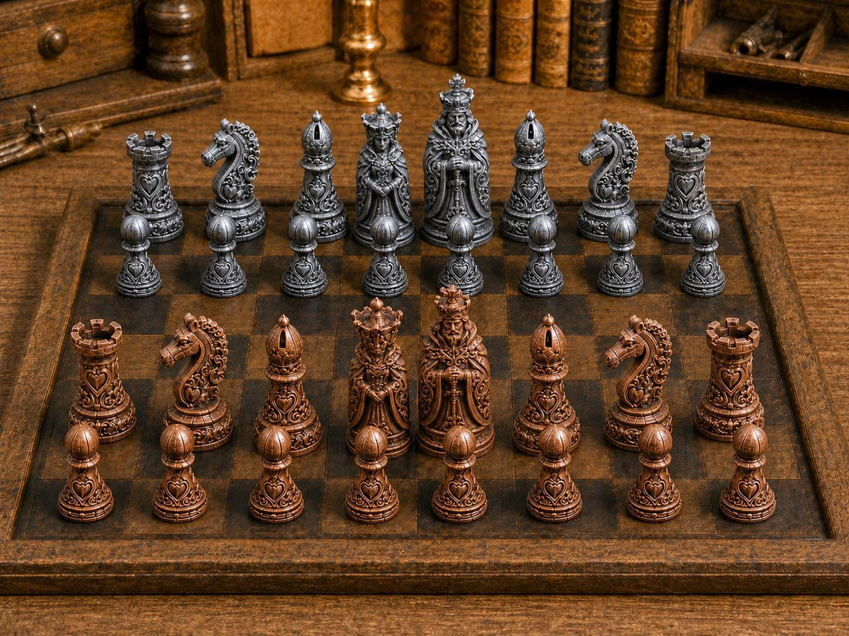 Ornamentaler Barock – komplettes 32-teiliges Schachfigurenset – Ansicht 2