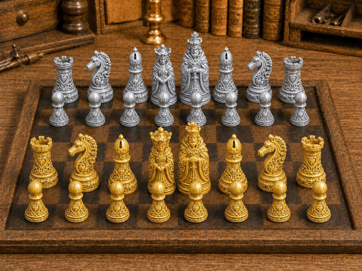 Ornamentaler Barock – komplettes 32-teiliges Schachfigurenset – Ansicht 4