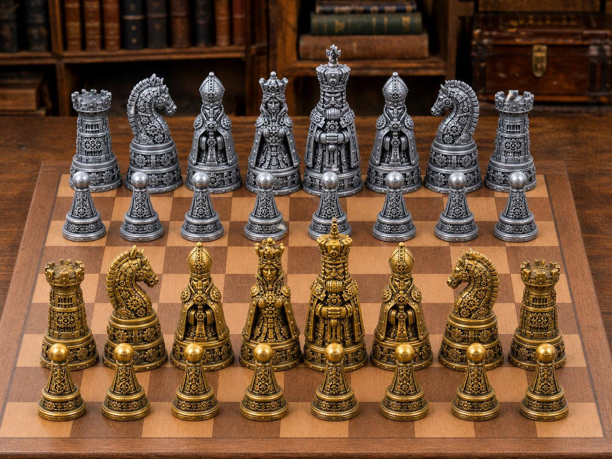 Königlicher Steampunk – komplettes 32-teiliges Schachfigurenset – Ansicht 1