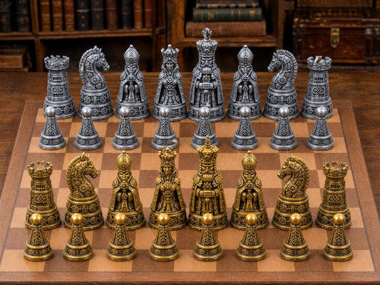 Königlicher Steampunk – komplettes 32-teiliges Schachfigurenset – Ansicht 1