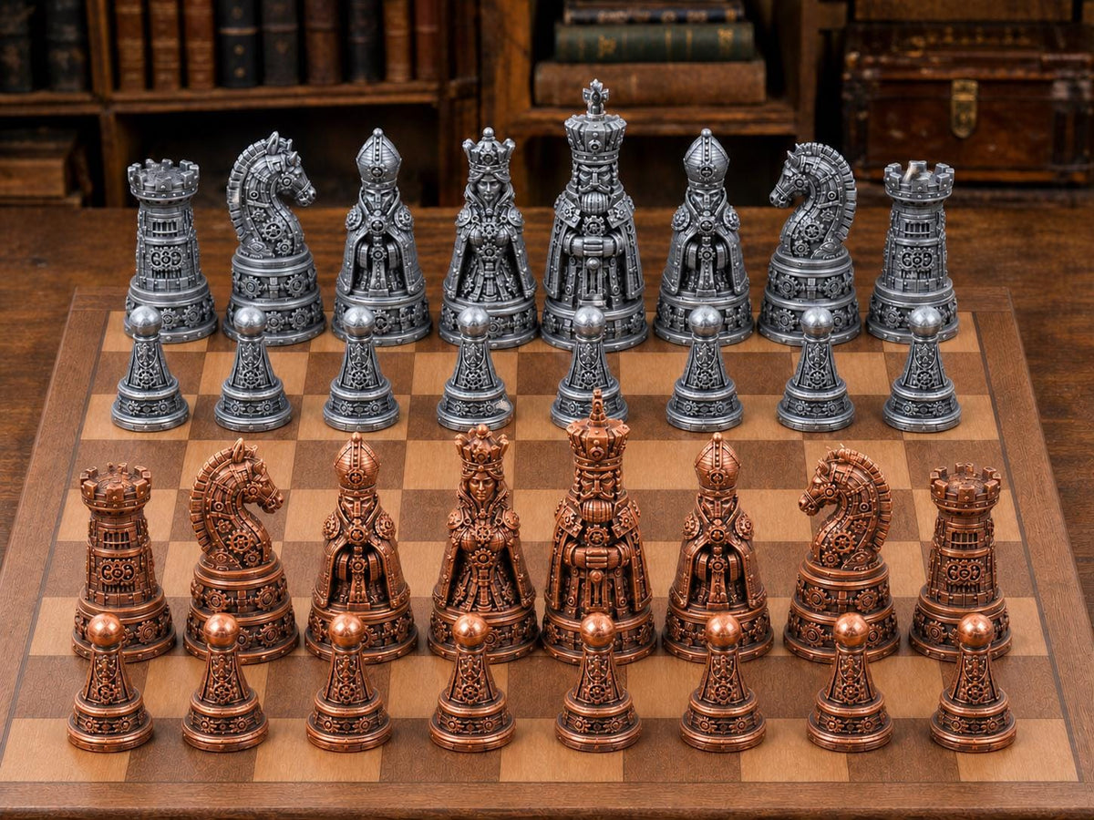 Königlicher Steampunk – komplettes 32-teiliges Schachfigurenset – Ansicht 2