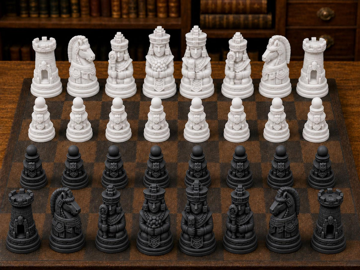 Maya-Reich – komplettes 32-teiliges Schachfigurenset – Ansicht 3