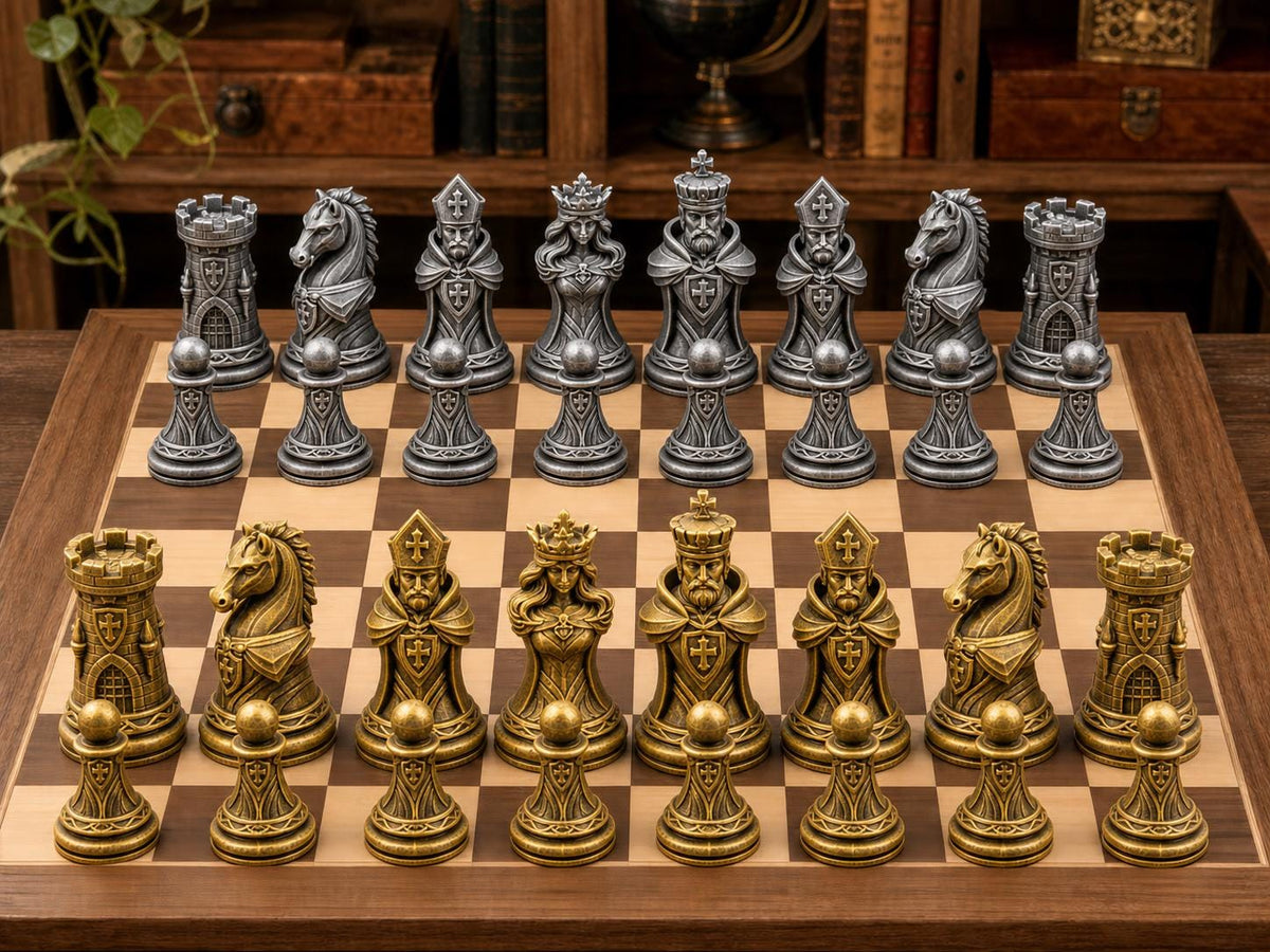 Skulpturale Kronen – komplettes 32-teiliges Schachfigurenset – Ansicht 1