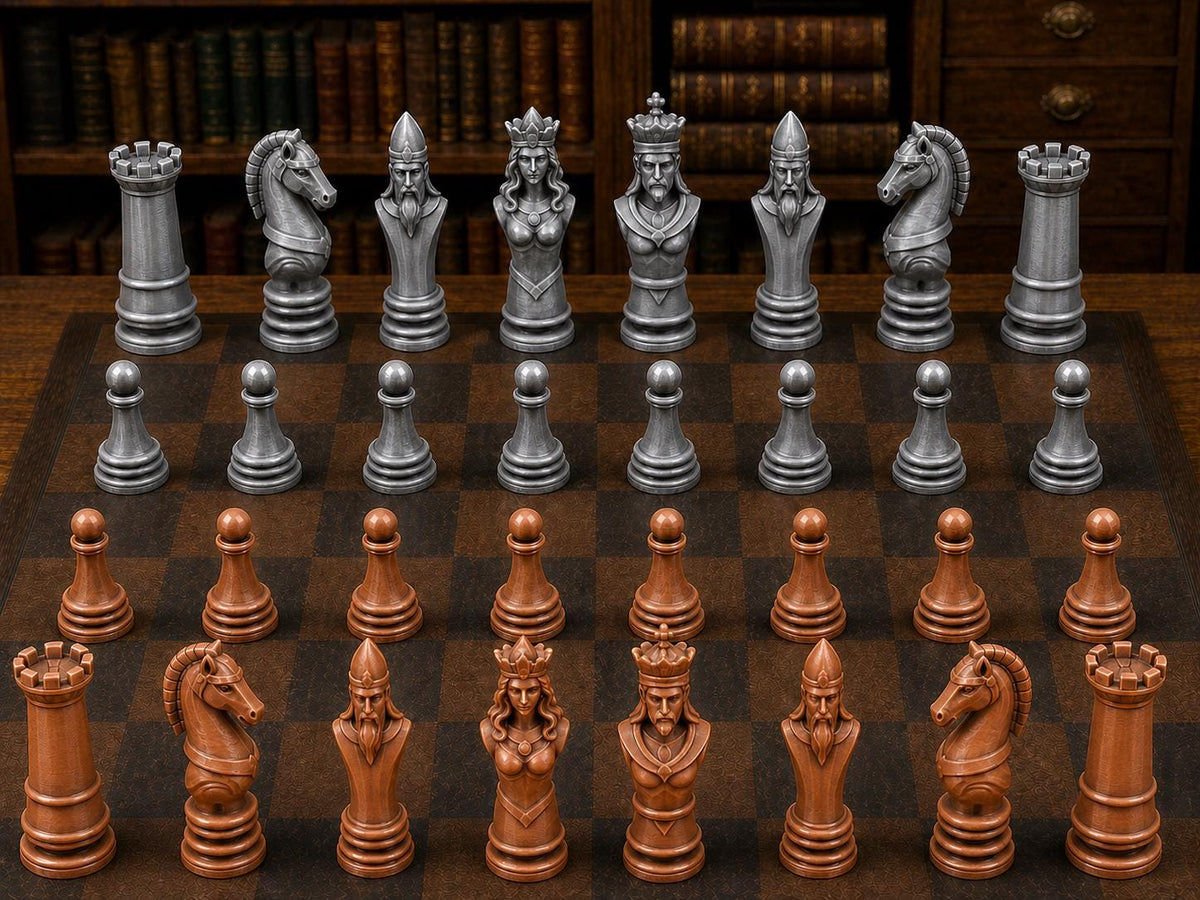 Skulpturaler Königshof – komplettes 32-teiliges Schachfigurenset – Ansicht 2