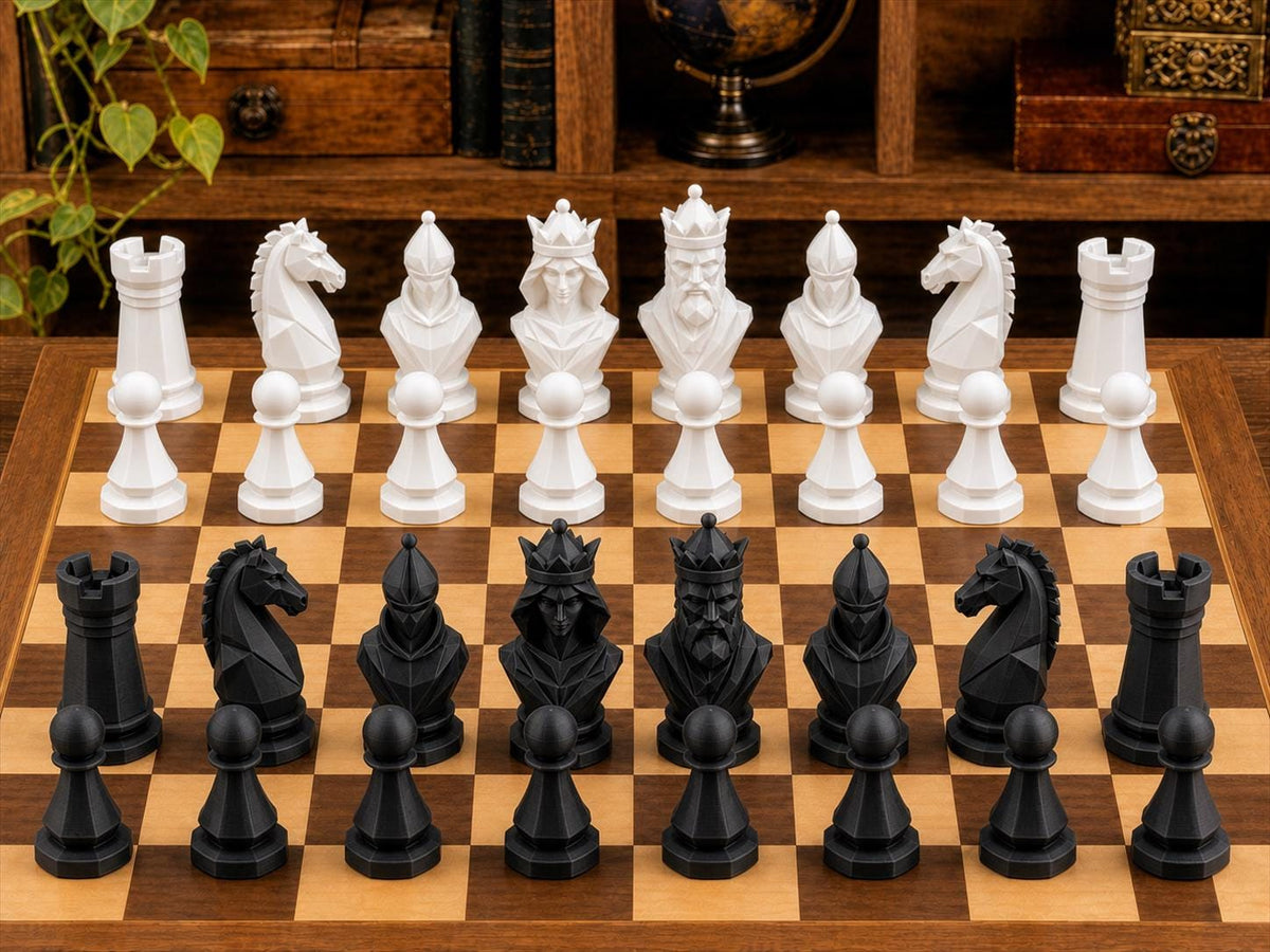 Abstrakte Geometrie – komplettes 32-teiliges Schachfigurenset – Ansicht 3