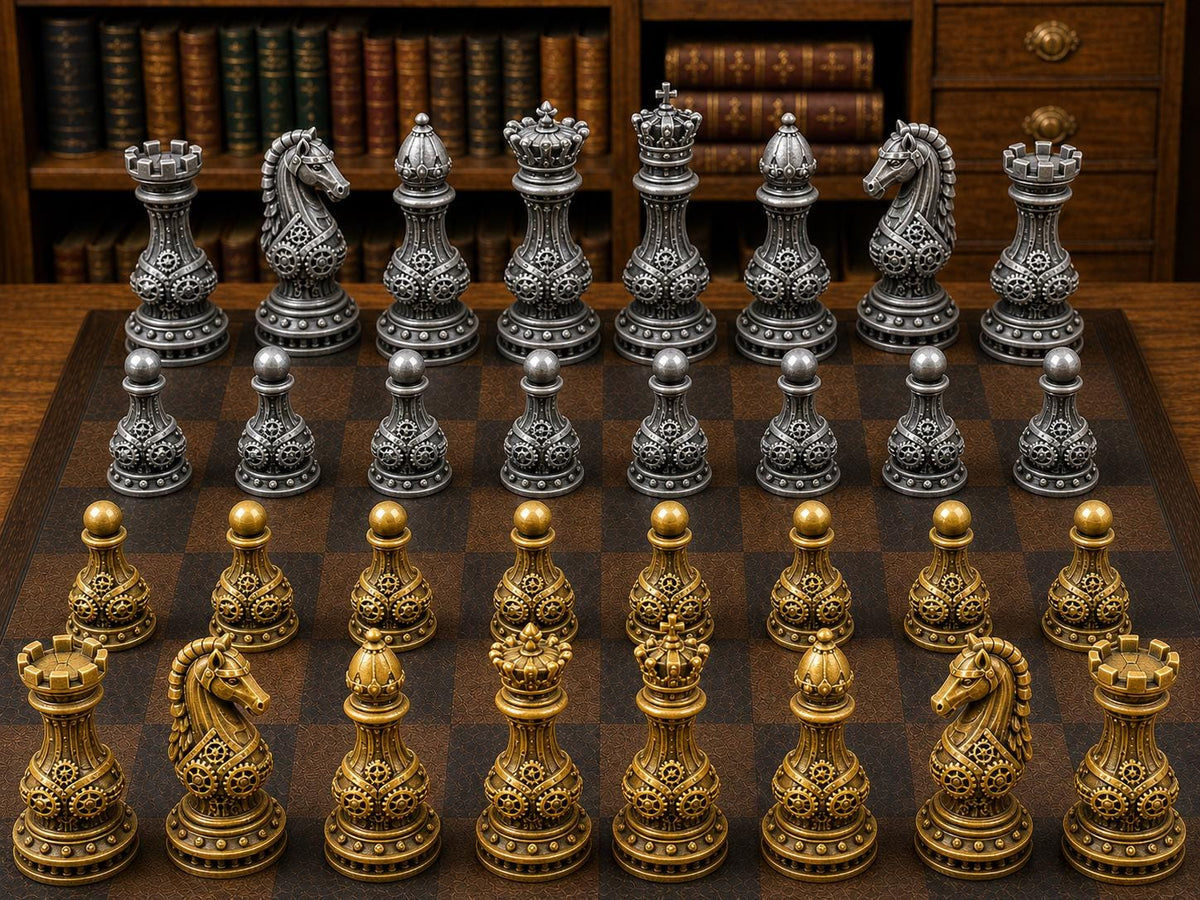 Steampunk-Figuren – komplettes 32-teiliges Schachfigurenset – Ansicht 1