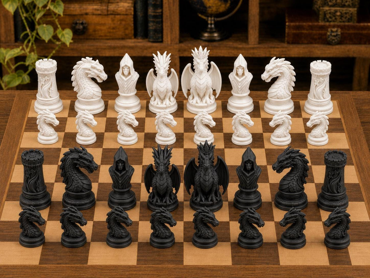 Drachenfiguren – komplettes 32-teiliges Schachfigurenset – Ansicht 3