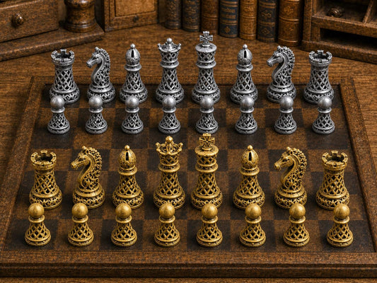 Durchbrochene Formen – komplettes 32-teiliges Schachfigurenset – Ansicht 1