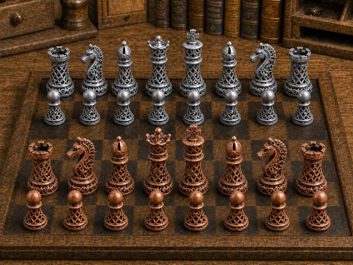 Durchbrochene Formen – komplettes 32-teiliges Schachfigurenset – Ansicht 2