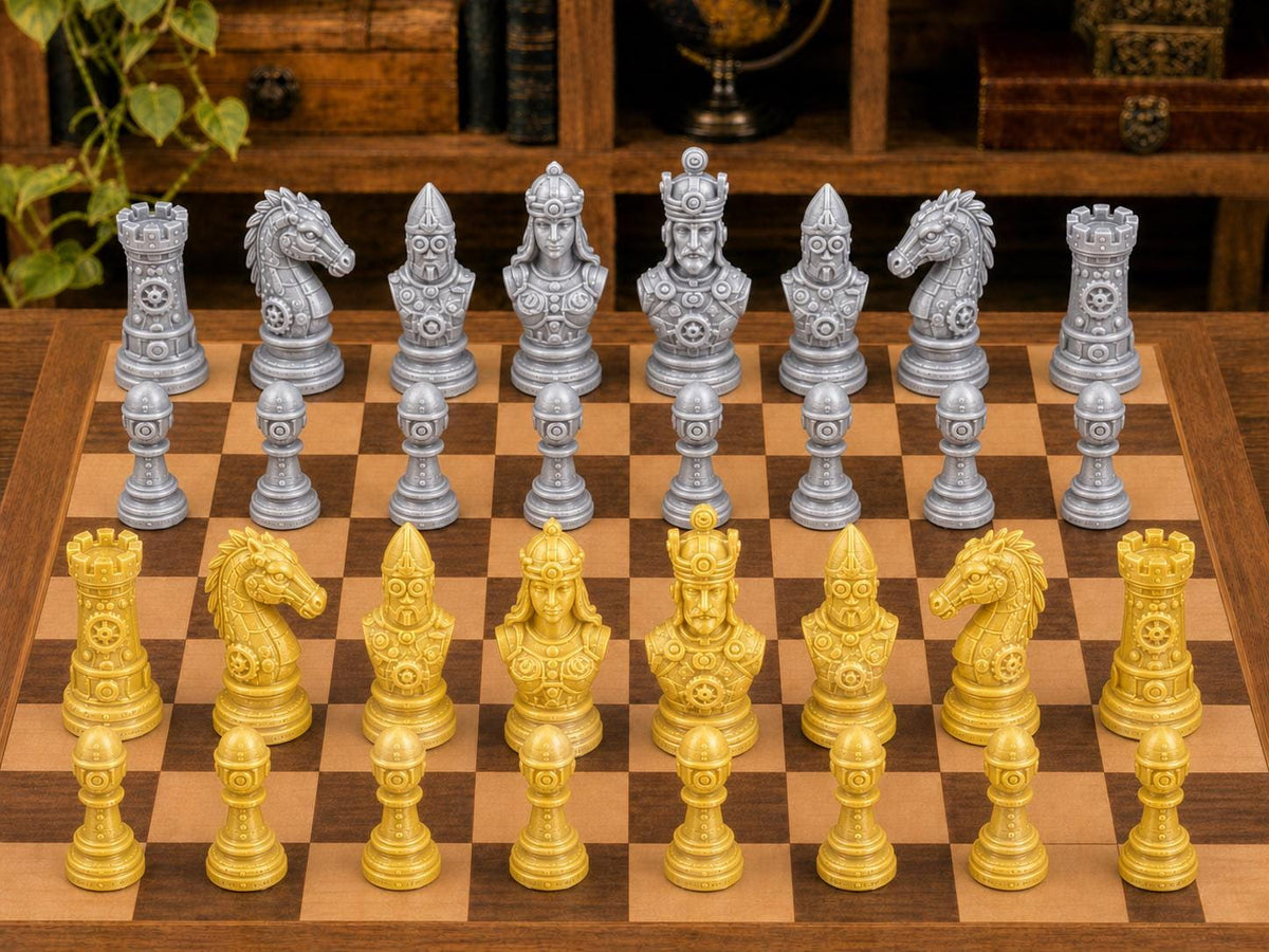 Steampunk-Klassiker – komplettes 32-teiliges Schachfigurenset – Ansicht 4