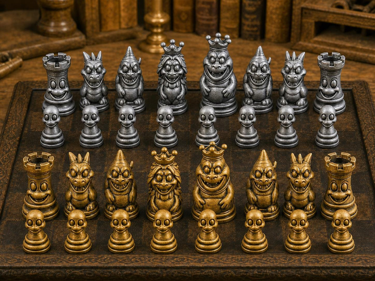 Monster und Fabelwesen – komplettes 32-teiliges Schachfigurenset – Ansicht 1