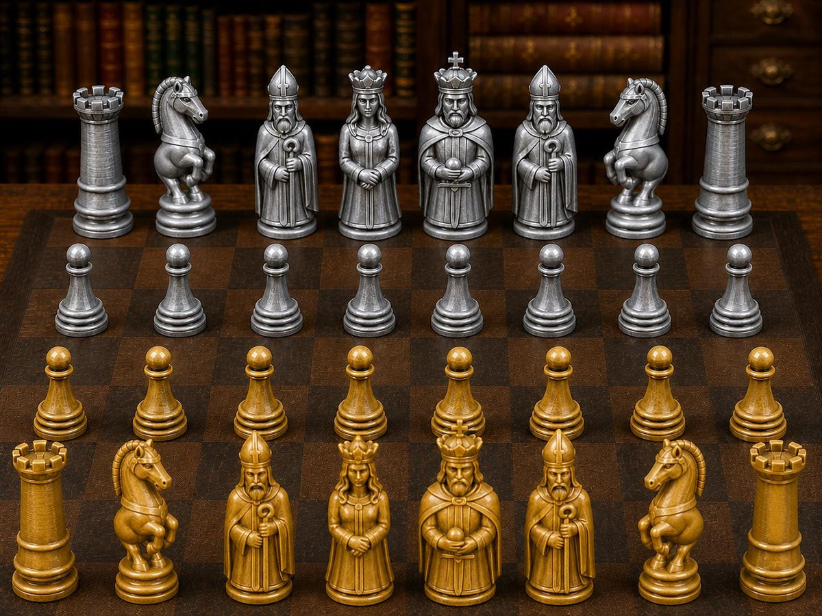 Mittelalterliche Figuren – komplettes 32-teiliges Schachfigurenset – Ansicht 1