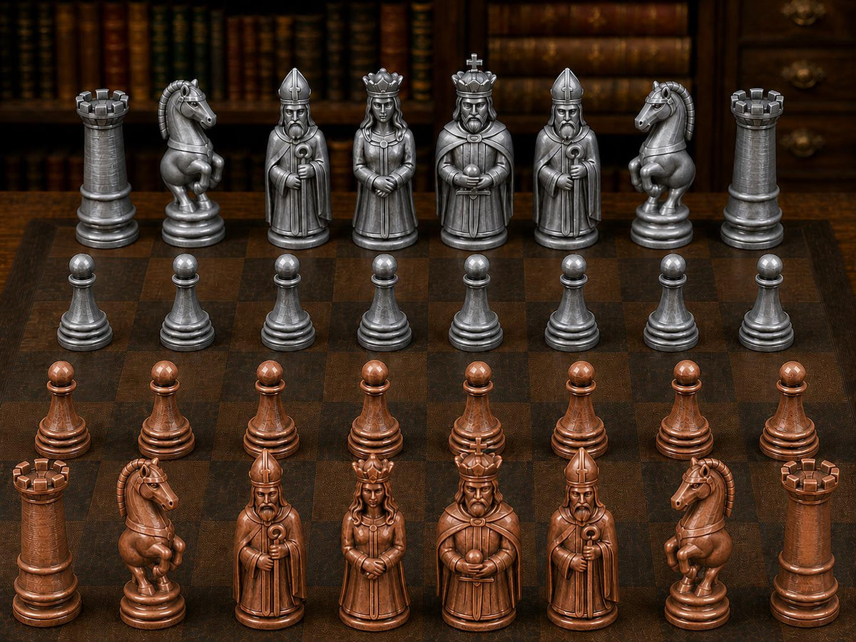 Mittelalterliche Figuren – komplettes 32-teiliges Schachfigurenset – Ansicht 2