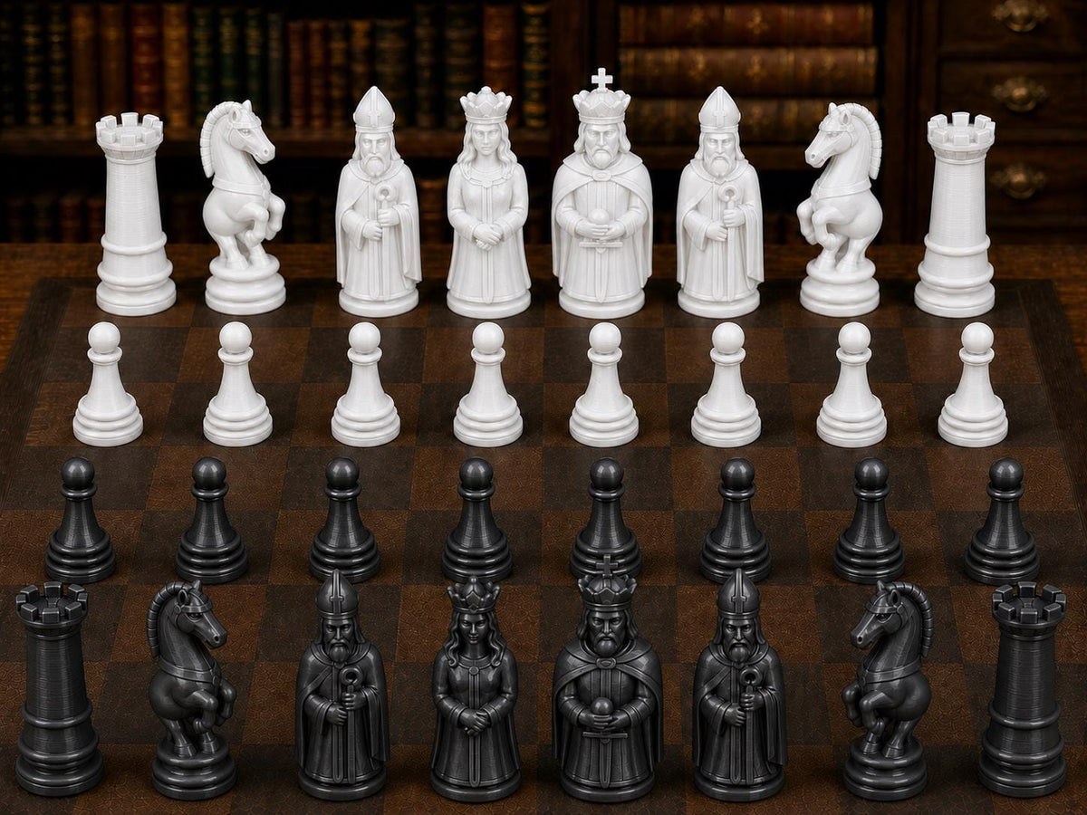 Mittelalterliche Figuren – komplettes 32-teiliges Schachfigurenset – Ansicht 3