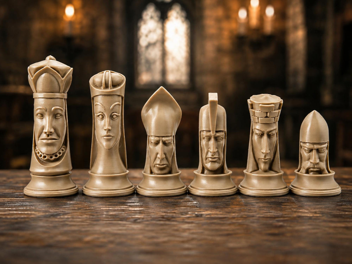 Gotisches Schachfigurenset mit Gesichtern – komplett 32-teilig – Ansicht 2