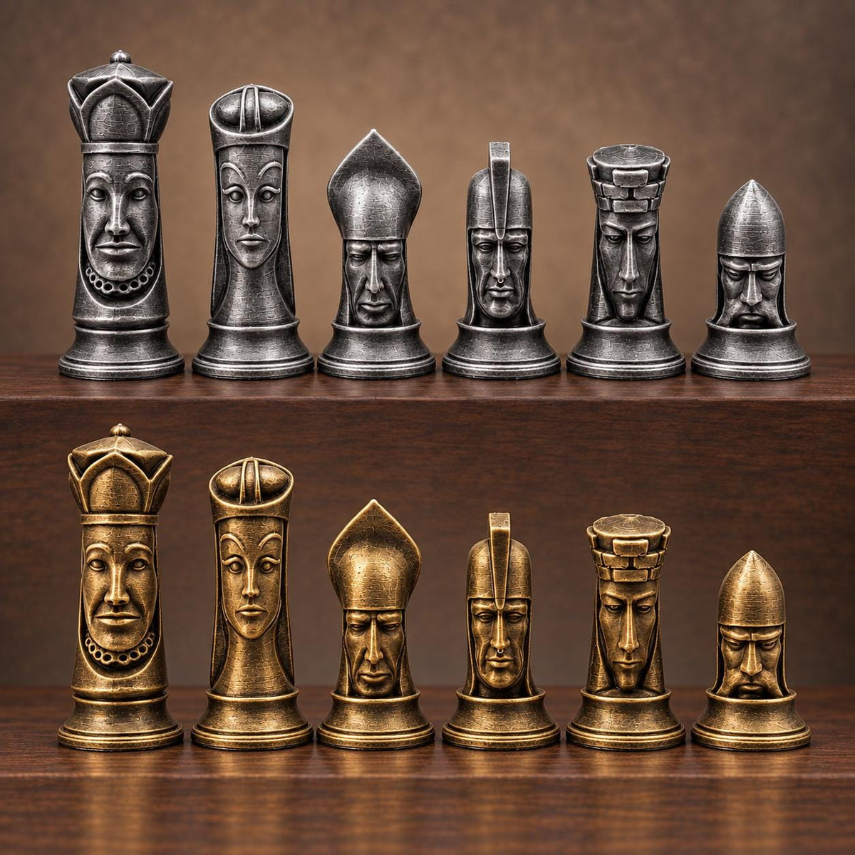 Gotisches Schachfigurenset mit Gesichtern – komplett 32-teilig – Ansicht 1