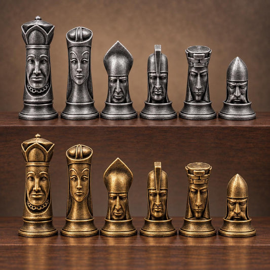 Gotisches Schachfigurenset mit Gesichtern – komplett 32-teilig – Ansicht 1