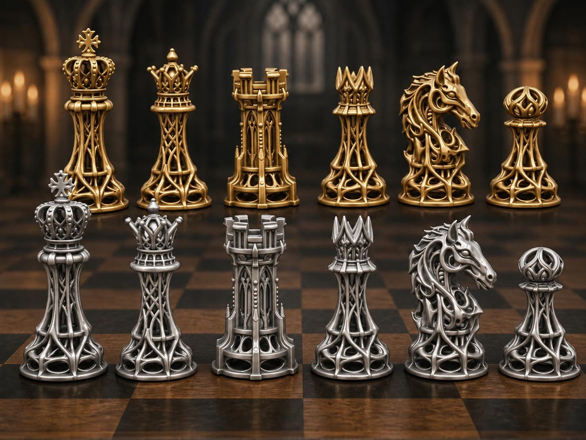 Gotisches Gitter-Schachfigurenset – komplett 32-teilig – Ansicht 4