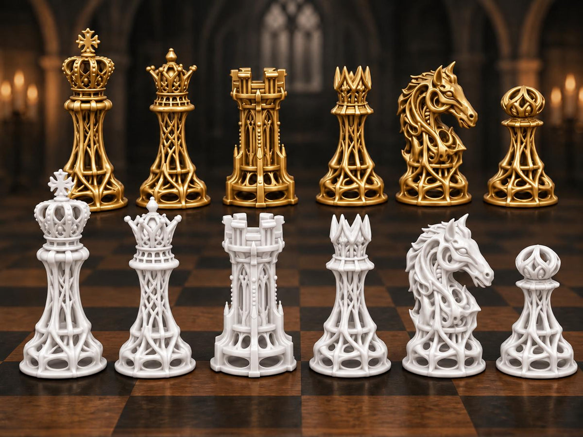 Gotisches Gitter-Schachfigurenset – komplett 32-teilig – Ansicht 6